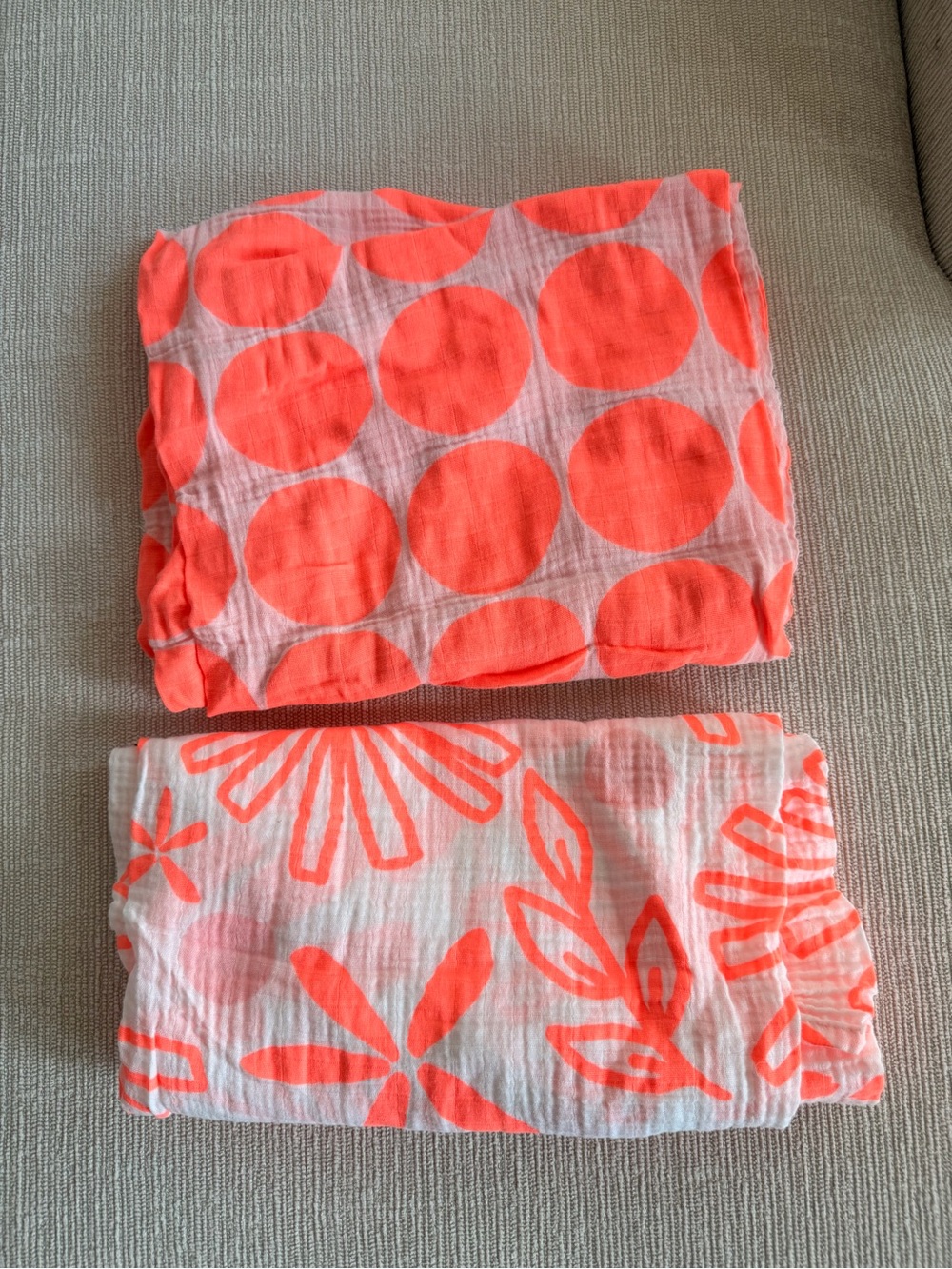 cloud island Neon Orange and White Muslin Swaddle Set